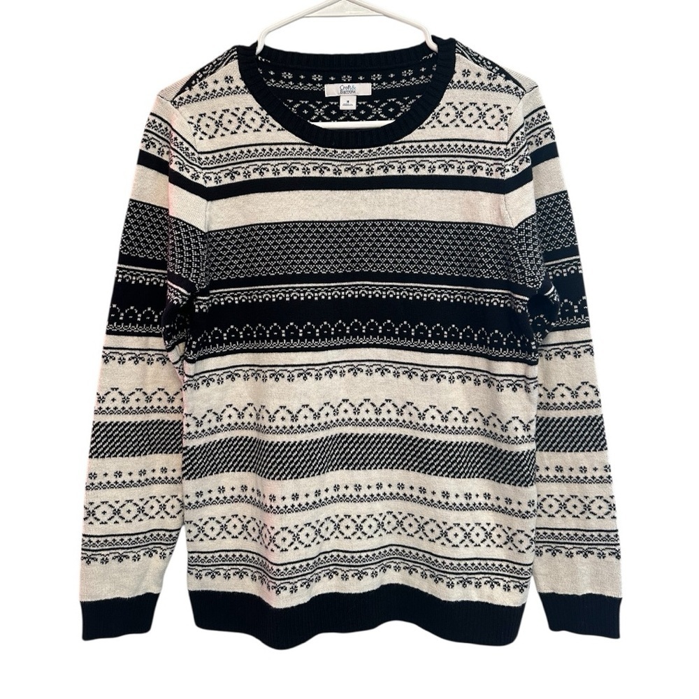 Croft & Barrow Fair Isle Style Black and Cream Crewneck Sweater Medium